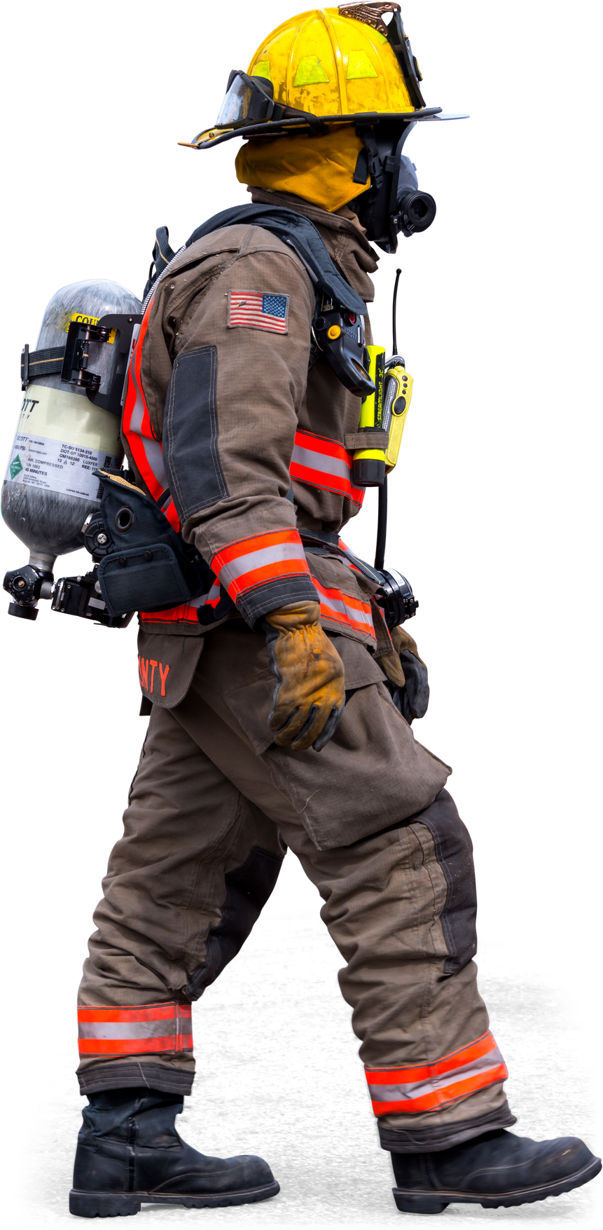 Firefighter Walking with Mask - Isolated